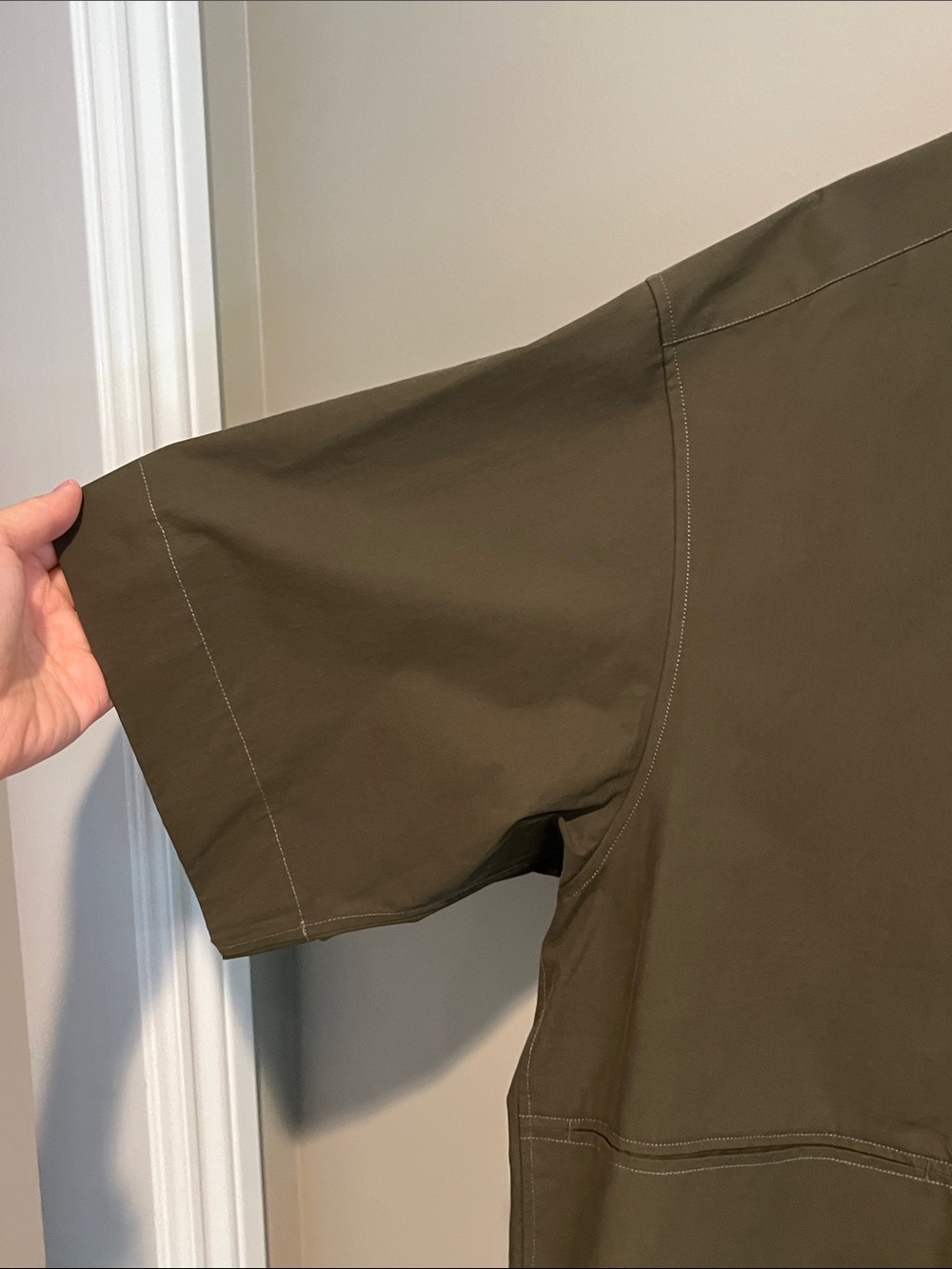 Studio Nicholson Olive Green Short Sleeve Oversized Shirt - Picture 4 of 7